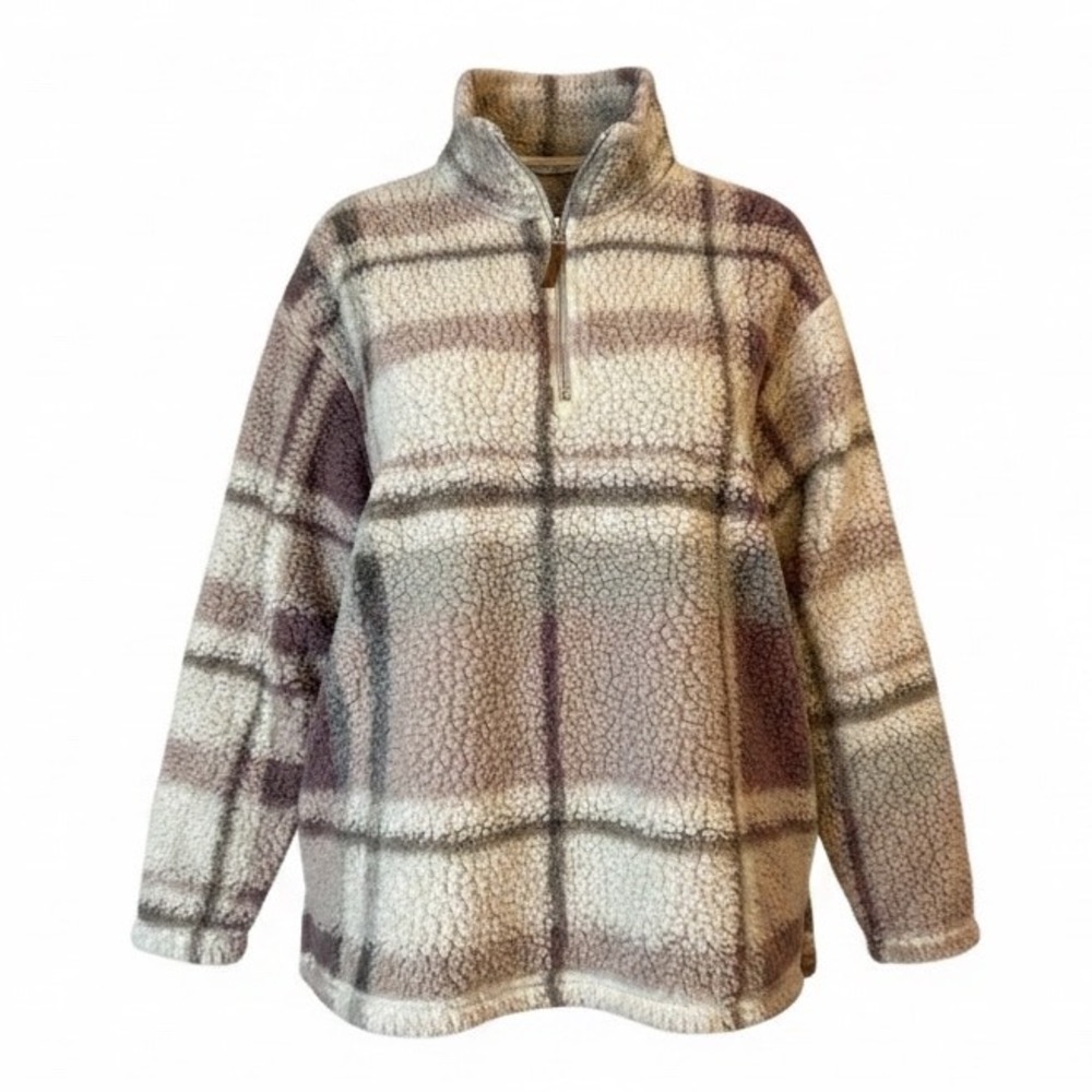 Jason Maxwell 1X Plaid Sherpa Fleece Quarter Zip Pullover Oversized Cozy